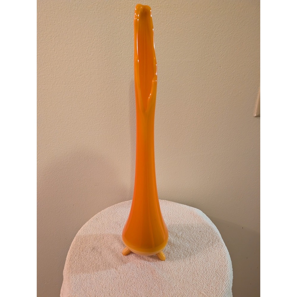 LE SMITH Glass Bittersweet Orange Smoothie Three Toe Swung Vase 16.5" MCM